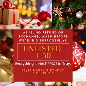 Unlisted 1-50 As Is, No Refund Or Exchange, Wash Before Wear, Bid Responsibly!!!